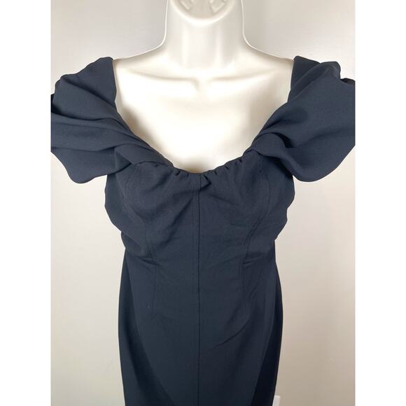 A.L.C. Nora Ruched Off the Shoulder Black Midi Dress Size 2 - Picture 4 of 8